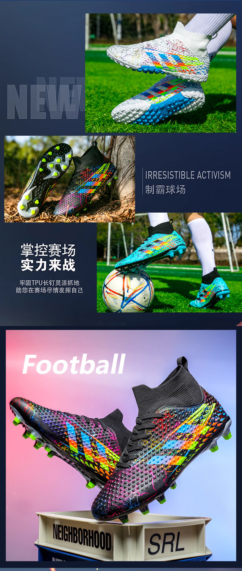 New high-top soccer shoes for men and women AG Spike TF Broken Nail Youth Student Grassland Competition Training Shoes