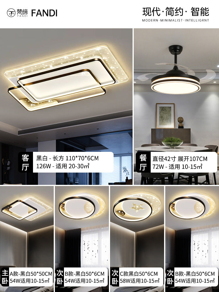 LED Light Luxury Living Room Main Light Starry Sky Restaurant Chandelier Modern Simple Nordic Bedroom Ceiling Light Full House Package