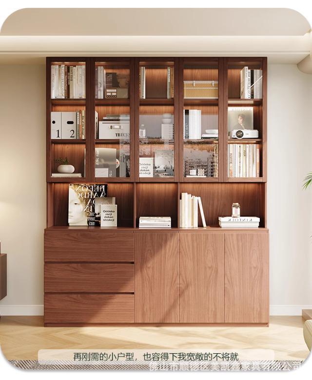 ENF Grade Oak Bookshelf Bookcase Floor-standing Storage Rack Living Room Wall-mounted Integrated Bookcase Storage Cabinet Organizer