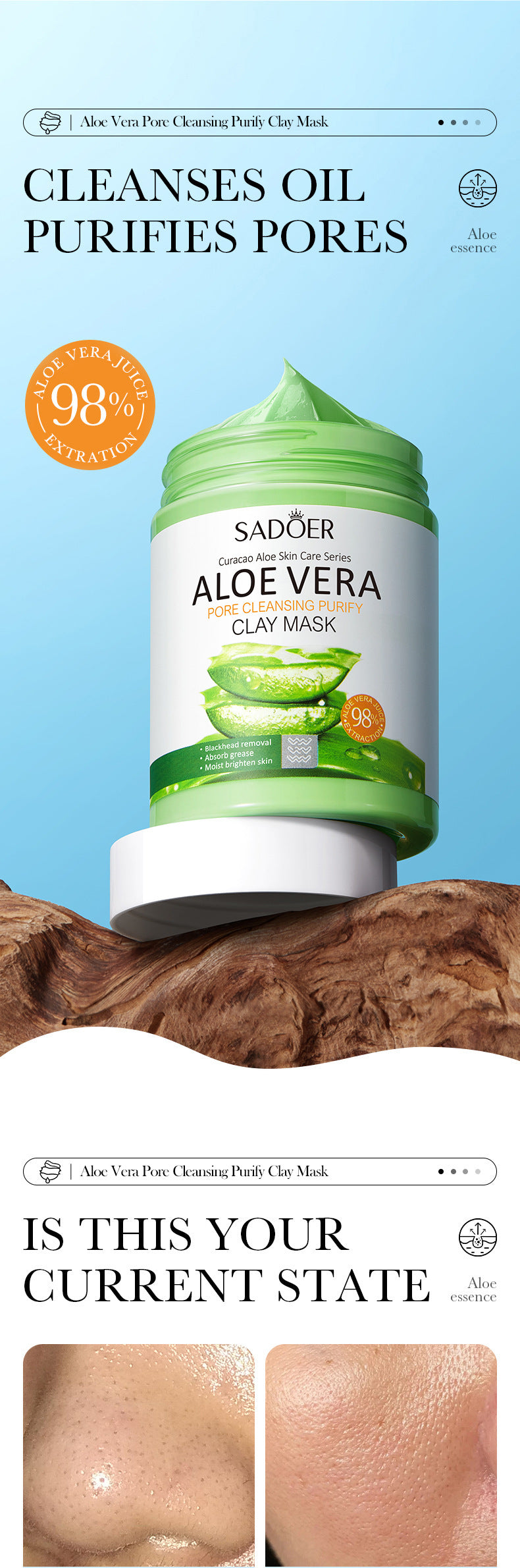 Aloe Vera Mud Mask100gSADOER Clean pores and refine skin gel mask cross-border wholesale