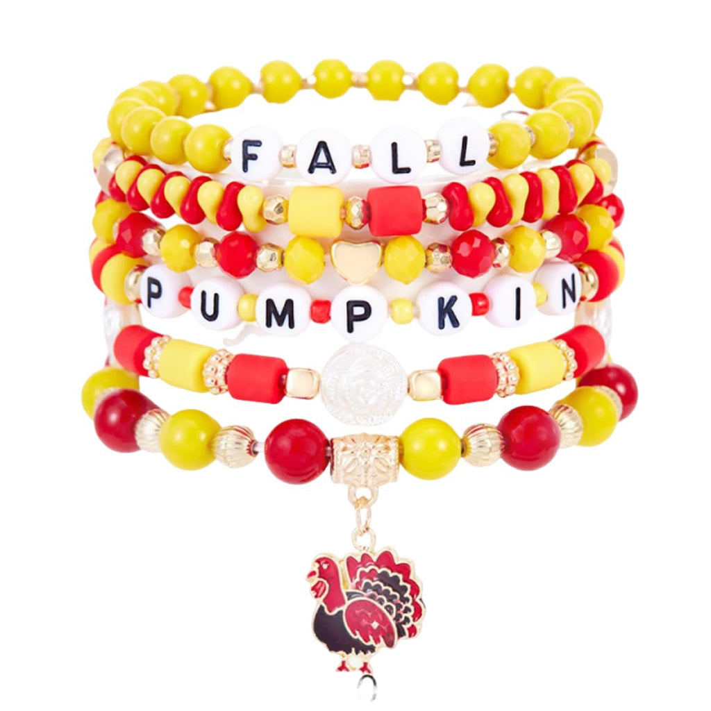 Alphabet Soft Clay Bracelet Set THANKS Bevel Cut Bead Harvest Pumpkin Pendant Bracelet Maple Leaf Thanksgiving Bracelet