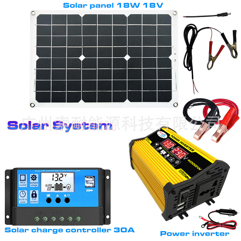 Solar Energy Kit System:12V Inverter 30A Controller 18W Solar Panel Solar System