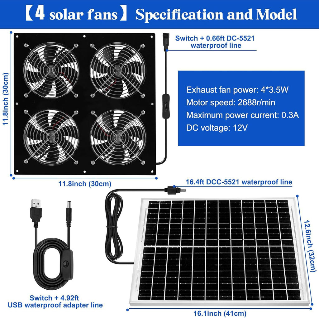 25W Solar Fan Kit4Exhaust fan suitable for chicken coops,Greenhouse,Shed,Pet room,Home Use