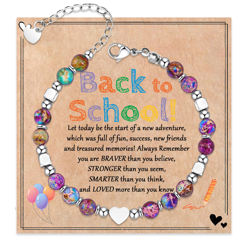 Purple Emperor Heart Spacer Bracelet Peach Heart Stainless Steel Bracelet Natural Stone Pink Quartz Back-to-School Season Bracelet