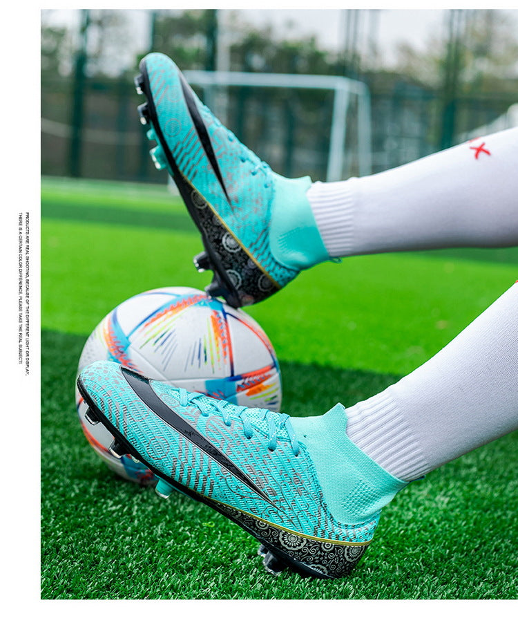 World Cup Same Style Blue and White Porcelain High-top Soccer Shoes for Men and Women, Children and Youth Competition Training Shoes