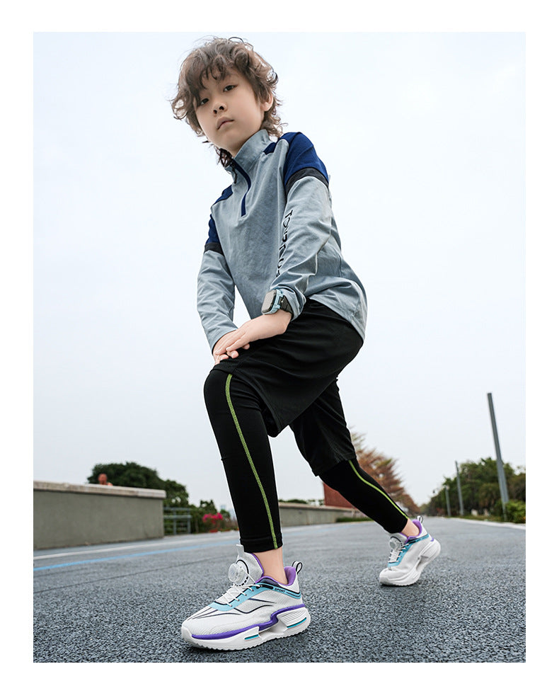 Summer Youth Breathable Mesh Rotating Button Sports Shoes Comfortable Soft Sole Men's Shoes Lightweight Non-Slip Children's Running Shoes