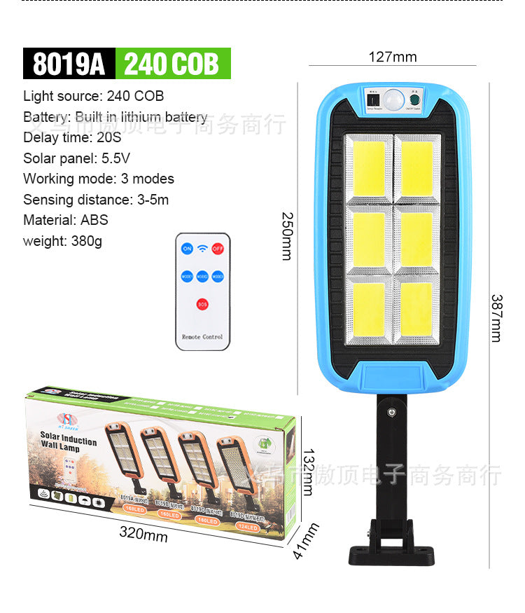 New Solar Light Outdoor Human Body Induction Light with Remote Control Wall Light Waterproof Garden Light LED Garage Light Street Light