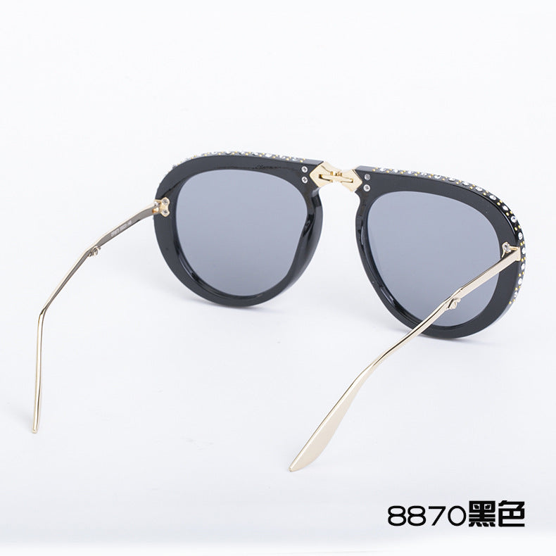Diamond-Encrusted Foldable Sunglasses for Women Fashionable Internet Celebrity Style Sunglasses Artistic Bare-Faced Glasses Toad Glasses sunglasse