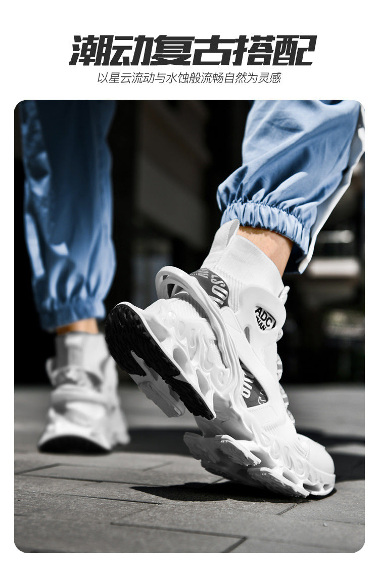 Men's Shoes National Trend Height-Increasing High-Top High-Elastic Running Shoes Basketball Shoes Ultra-Light Shock-Absorbing Running Blade-Sharp Flyknit Sports Shoes