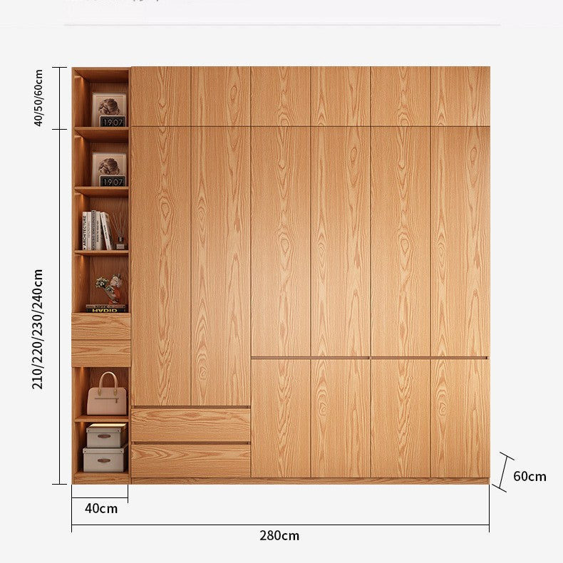 Solid Wood Wardrobe for Home Bedroom Storage Cabinet Master Bedroom One-Door to Ceiling2.5Rice-3Segmented Oak Wardrobe