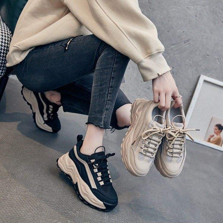 Women's Dad Sneakers Slimming ins Tide2025Spring and Autumn New Women's Shoes Casual Thick-Soled Student Height-Increasing Casual Sneakers