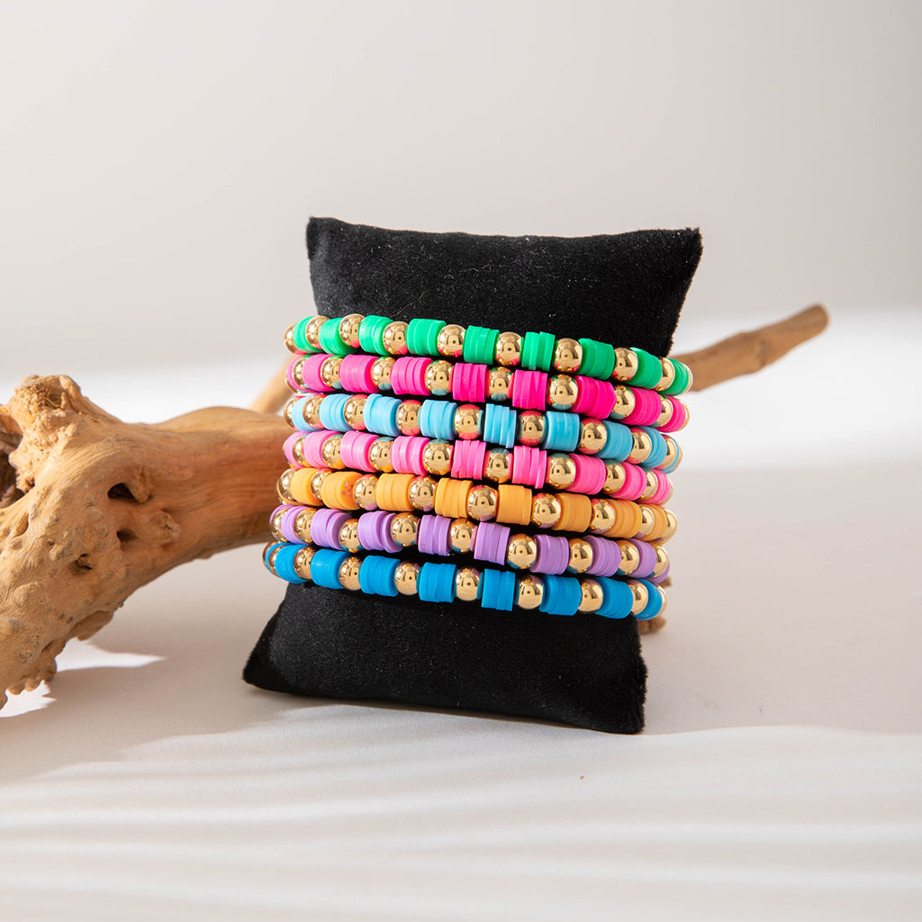 European and American Jewelry Bohemian Simple Colorful Beaded Bracelet  Fashion Dopamine Multi-layer Elastic Bracelet Wholesale