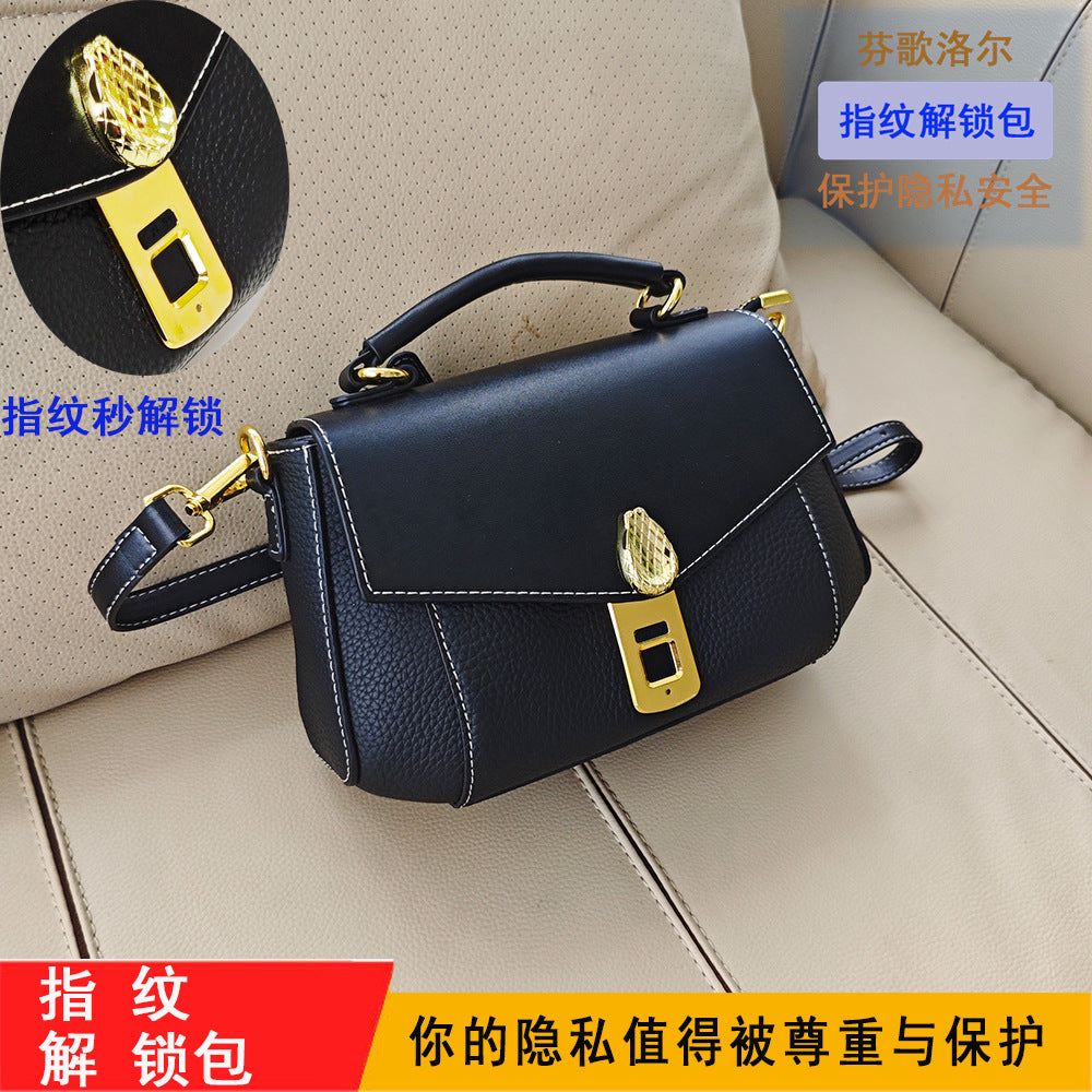 Customized Fingerprint Unlock Bag High-end Fashion Top Layer Cowhide Large Capacity Handbag Crossbody Genuine Leather Women's Bag