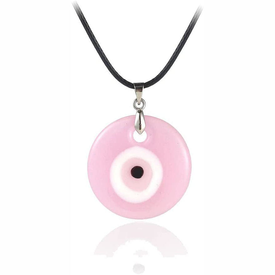 Devil's Eye Palm Necklace European and American Wax Rope Pink Necklace Turkish Blue Eye Water Drop Necklace