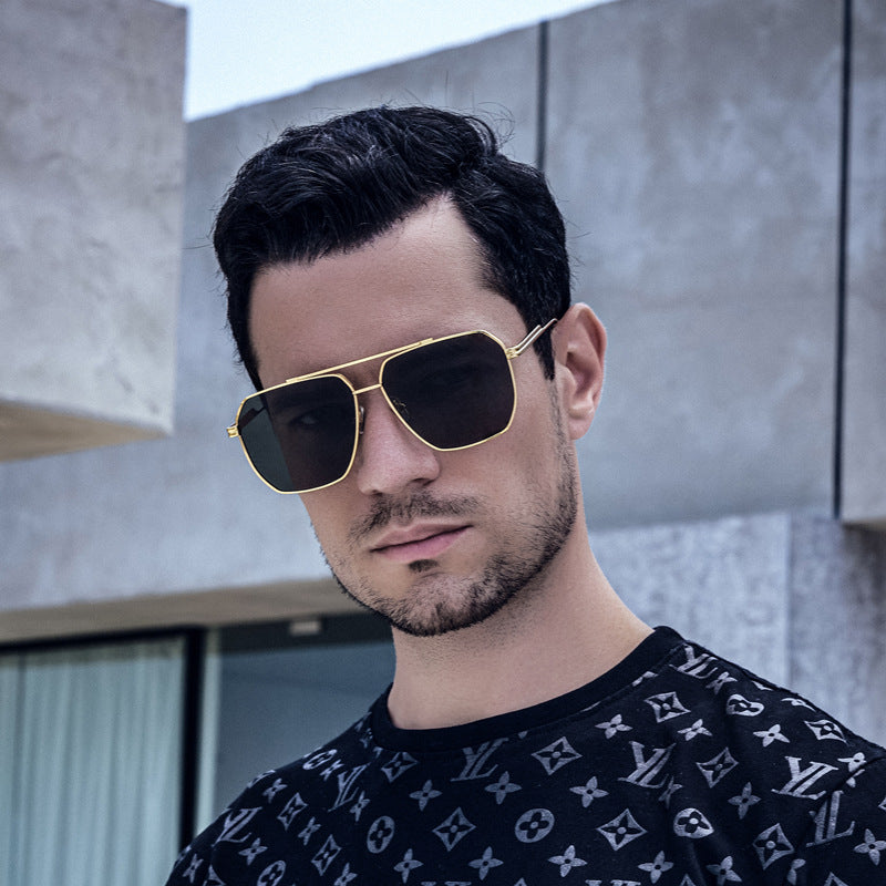 Men's Retro Double Bridge Sunglasses shades Europe and America ins Large Frame Sunglasses for Men Trendy Outdoor Cycling Glasses Wholesale