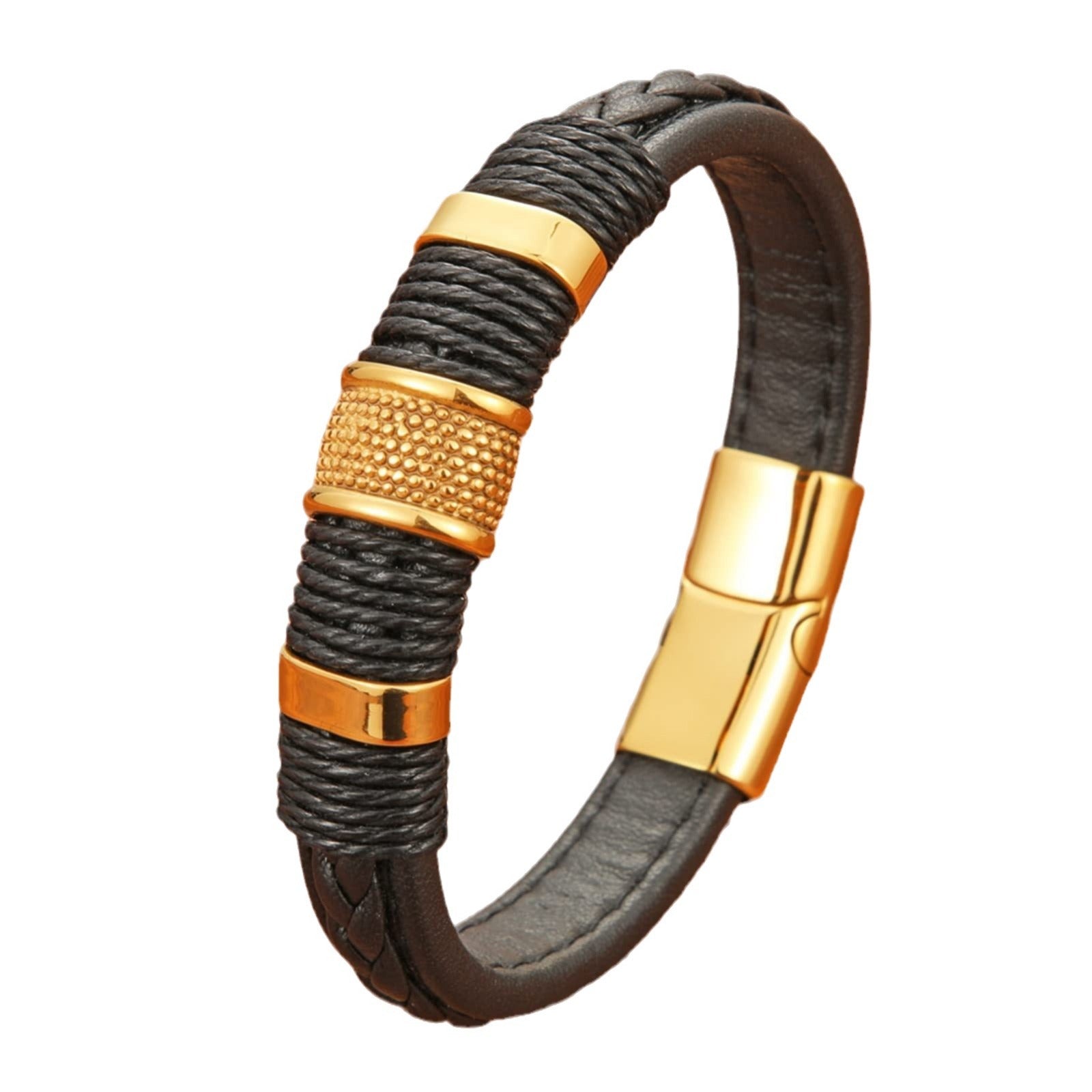 New Punk Bracelet for Men gold Steel Ring Bracelet Couple Jewelry Magnetic Clasp Cord Leather Bracelet