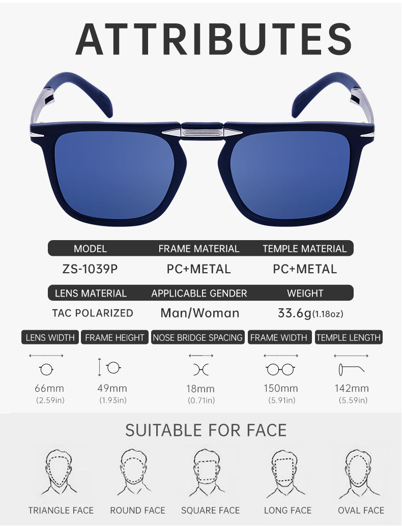 Retro Square Frame Folding Polarized Sunglasses for Men, Trendy Driving Sun Protection Glasses shades