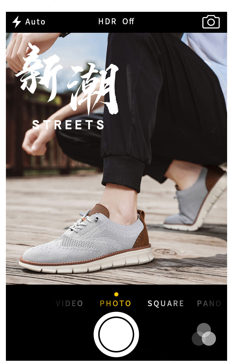 2025New Large Size Flyknit Casual Trendy Shoes Men's Brogue Carved Loafers Executive Business Shoes