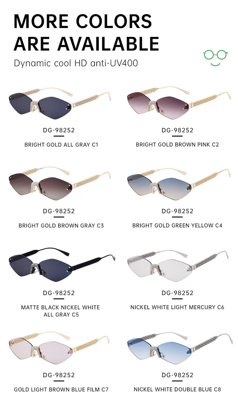 New Diamond Cut Edge Frameless Sunglasses for Women, Diamond-Studded Sunglasses, Sun Protection, Diamond-Shaped Frame Glasses for Women shades