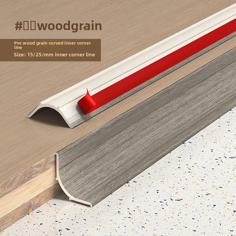 Pet wood grain curved inner corner trim in red and gray colors, size 15/25mm.