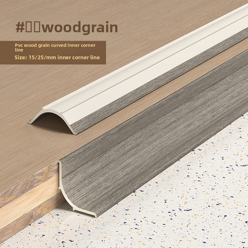Wood Grain Curved Inner Corner Trim in gray and white colors, size 11/25 mm.