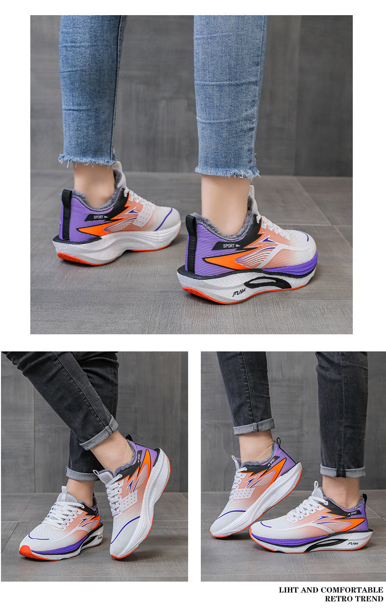 New Feiran Real Explosive Carbon Plate Lightweight Cushioning Couple Sports Shoes with Fleece Lining, Warm, Comfortable, Non-Slip, Wear-Resistant Running Shoes