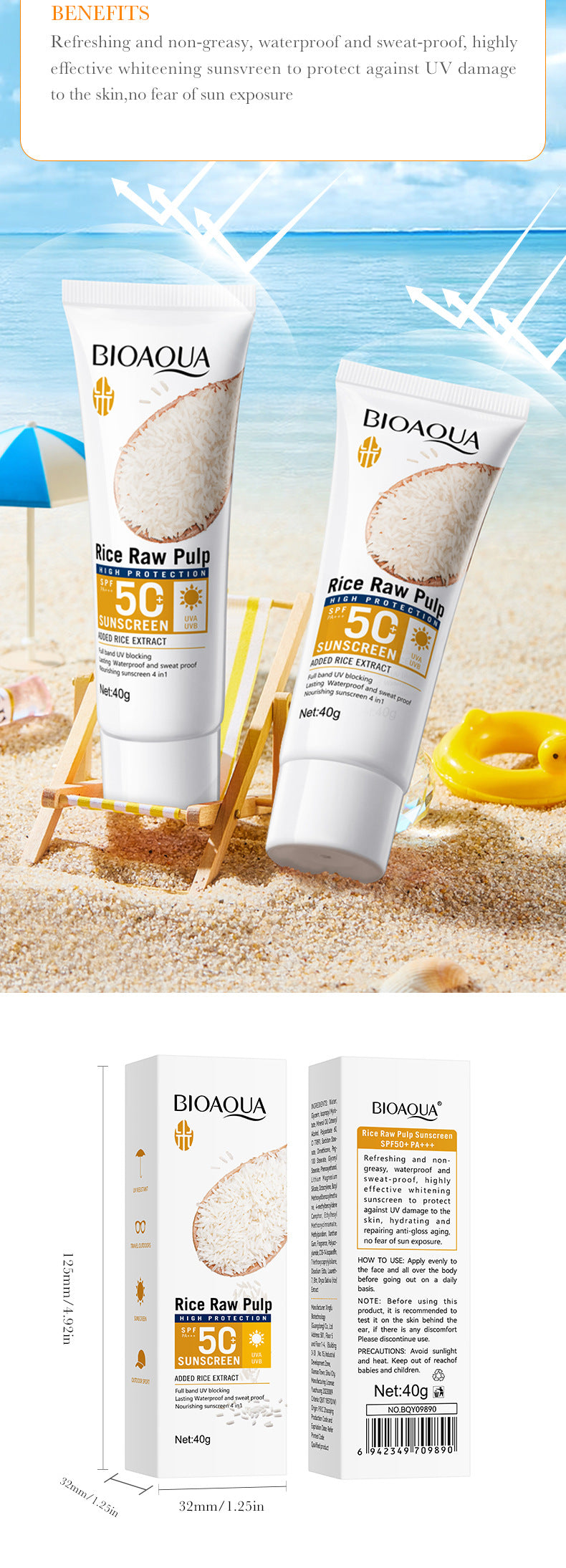 Full English Rice Puree Sunscreen40g BIOAOUA Sunscreen Isolation Cream Sunscreen  Foreign Trade Wholesale