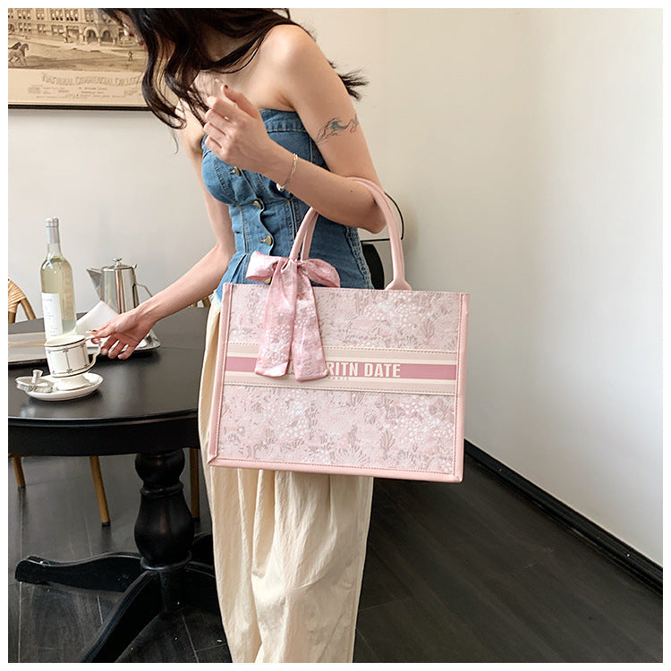 This Year's Trendy Handbag Large Capacity Embroidered Tote Bag for Women Trendy Texture Niche Commuter Handbag