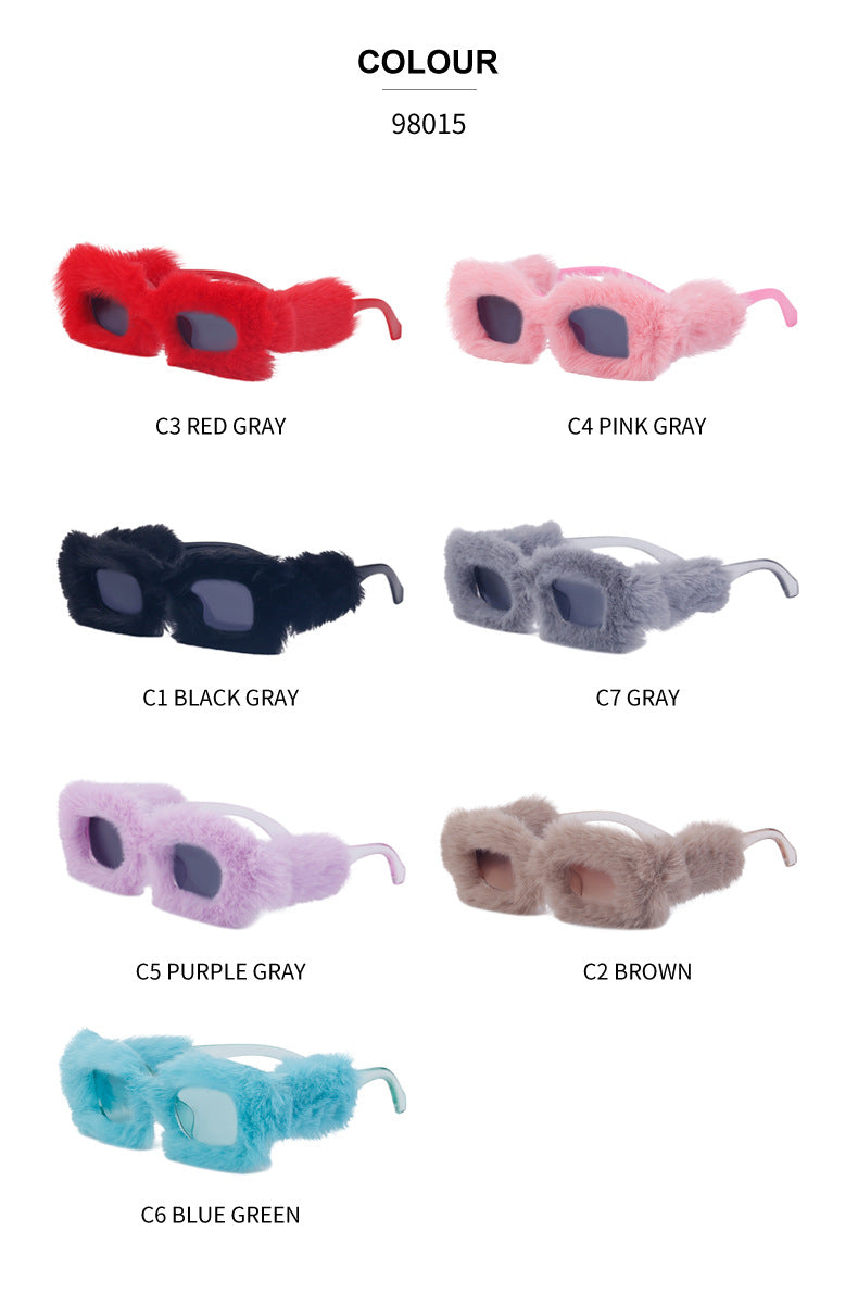 Fashion Plush Square Frame Sunglasses for Women Winter Full Coverage Sunglasses Wholesale Same Style for Women sunglasses