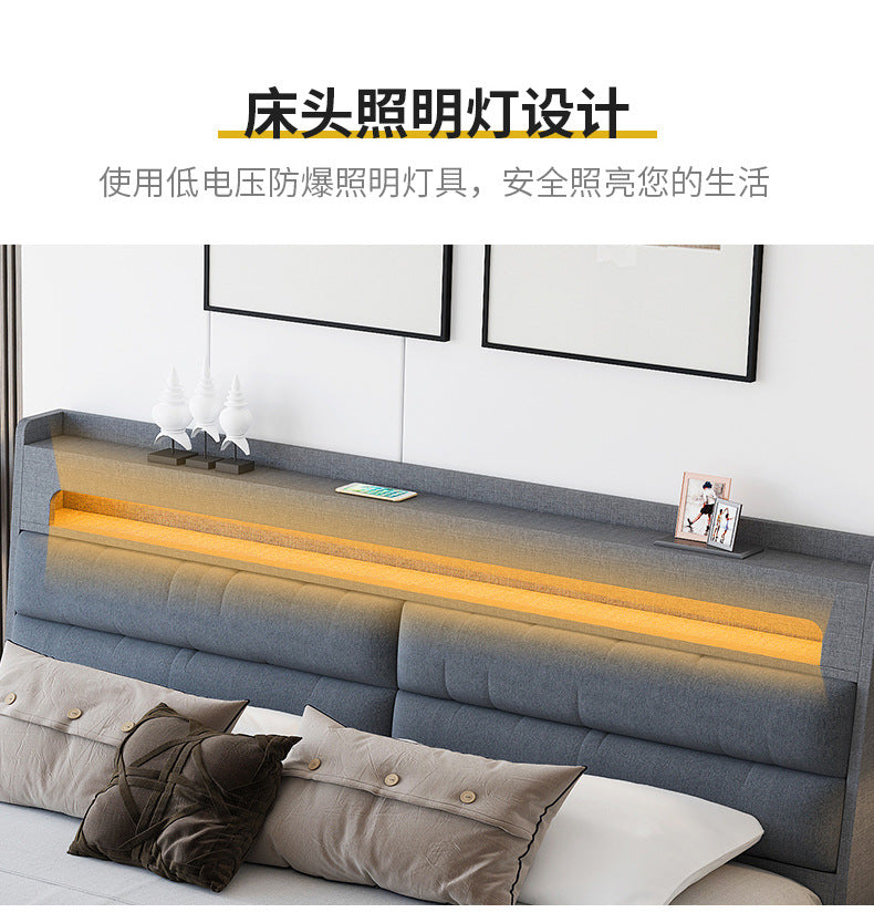 Factory Custom Tech Fabric Bed1.8Gray High Box Storage Bed for Bedroom Double Bed, No Paint Needed, Storage Artifact
