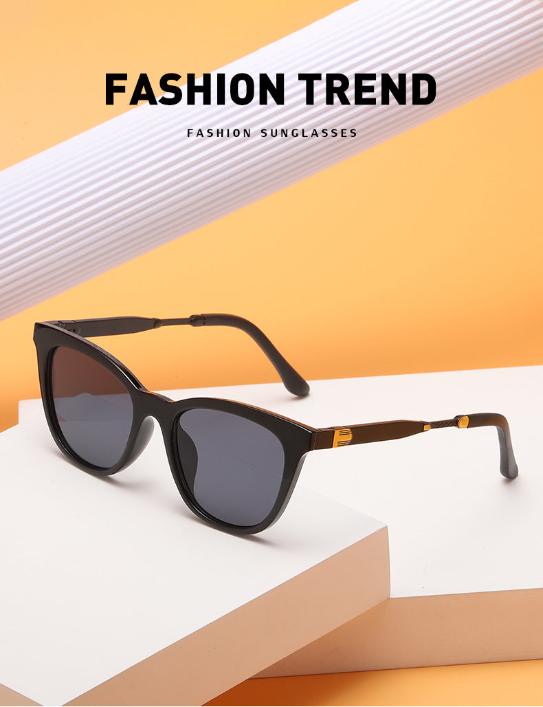 Aluminum-magnesium Spring Mirror Leg Cat Eye Sunglasses Men UV Protection ins Large Frame Sunglasses for Women with High-End Feel