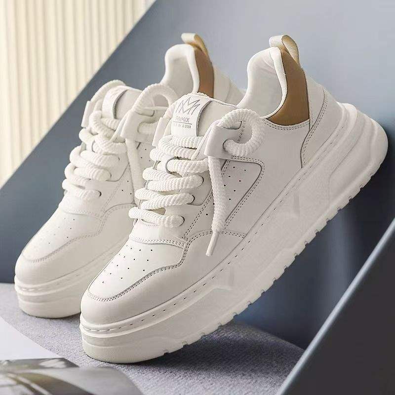 2025Spring New Breathable Casual Men's Shoes Thick Sole Height Increasing Fashion Versatile Sports White Sneakers White Board Shoes for Men