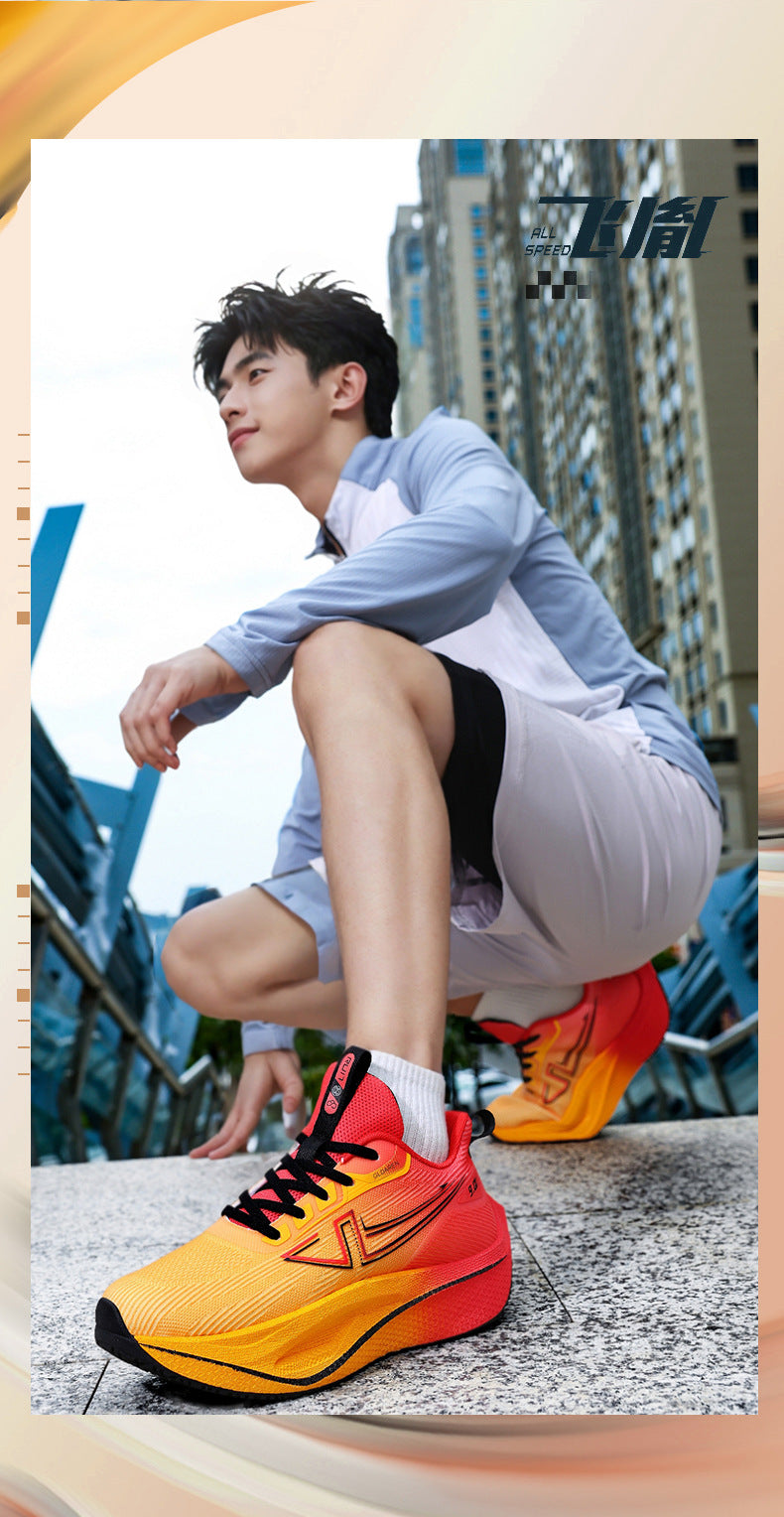 New Marathon Racing Anti-Slip Wear-Resistant Running Shoes Couple Popcorn Carbon Plate Cushioning Rebound Soft Sole Sports Shoes