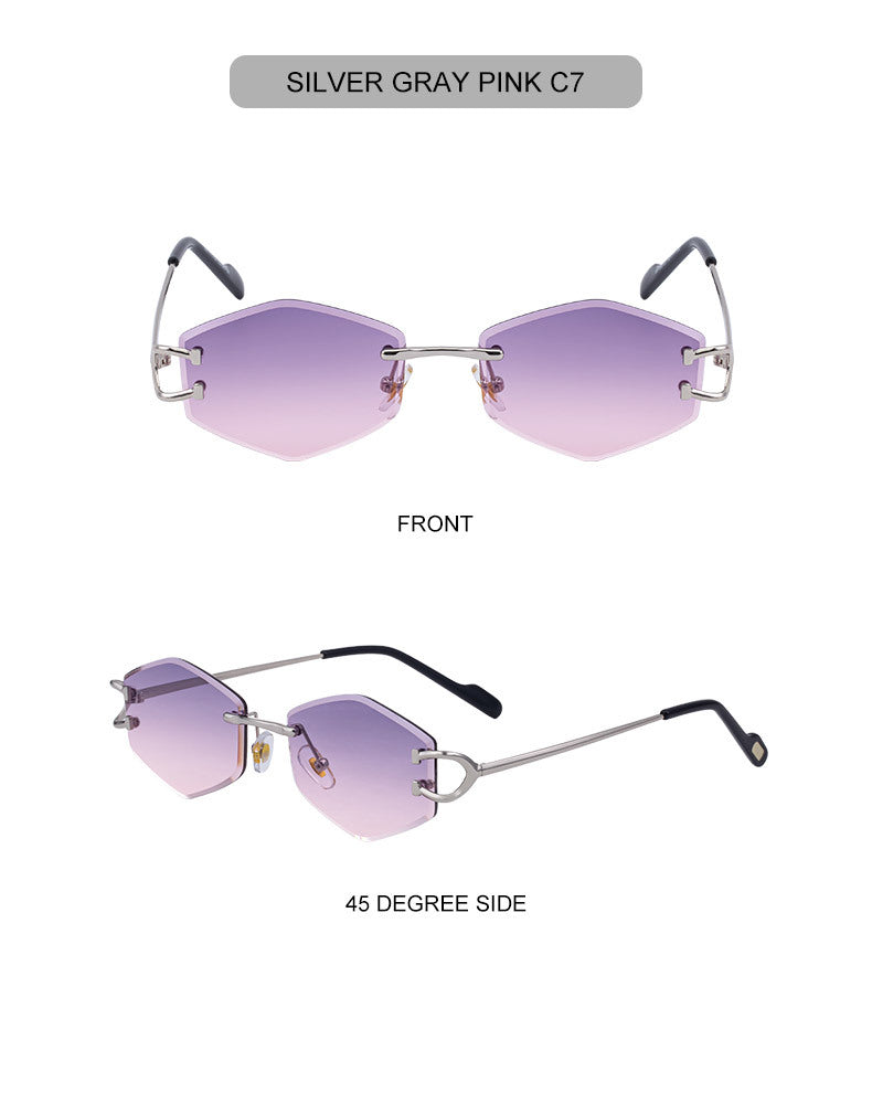 2025New European and American Fashion Frameless Sunglasses for Women with Metal Temples Trendy Outdoor Street Style Sunglasses for Women