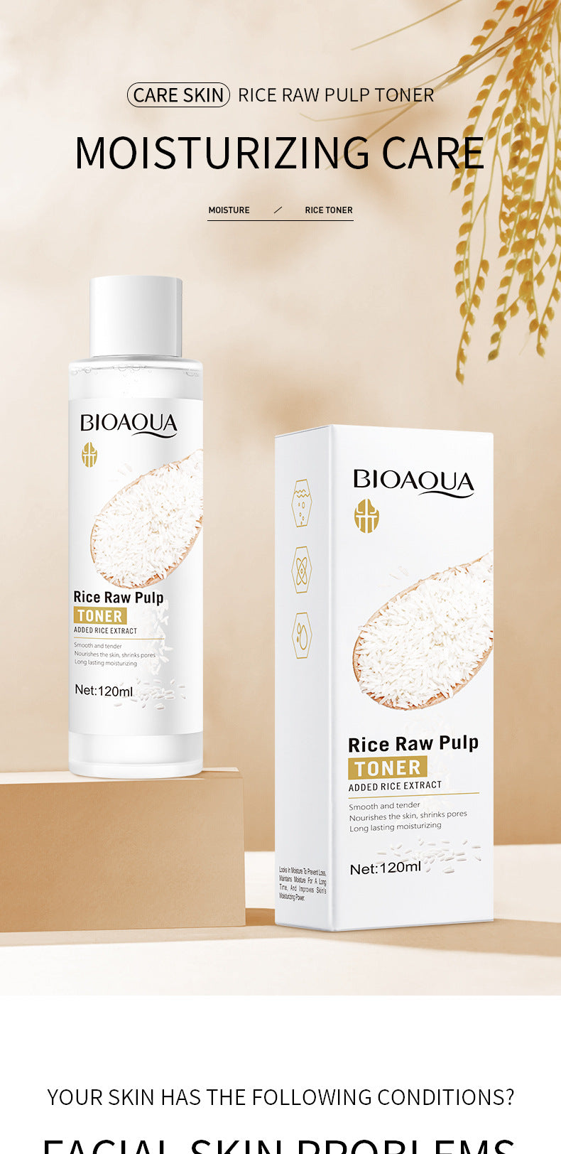 Full English Rice Skincare Set BIOAOUA Rice Puree Series Six-Piece Set Box  Wholesale