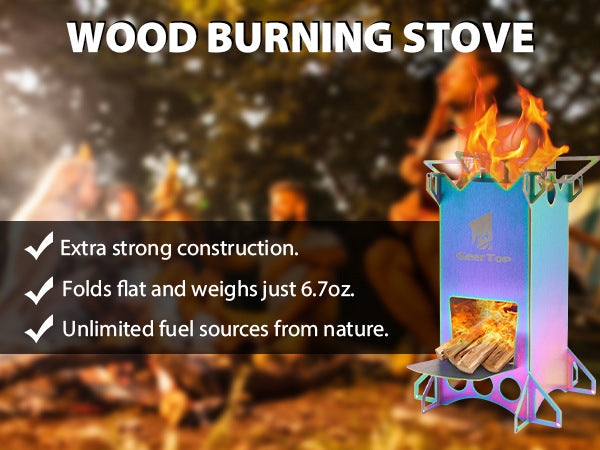 Outdoor Camping BBQ Portable Firewood Stove Detachable Folding Rocket Stove Camping Stove Multi-Fuel Compatible