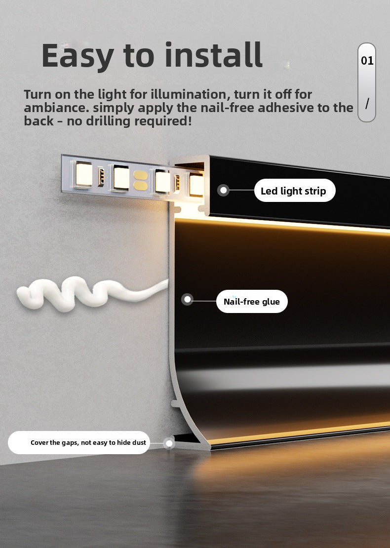 Aluminum alloy luminous baseboard, embedded luminous baseboard LED Aluminum alloy skirting board with light strip