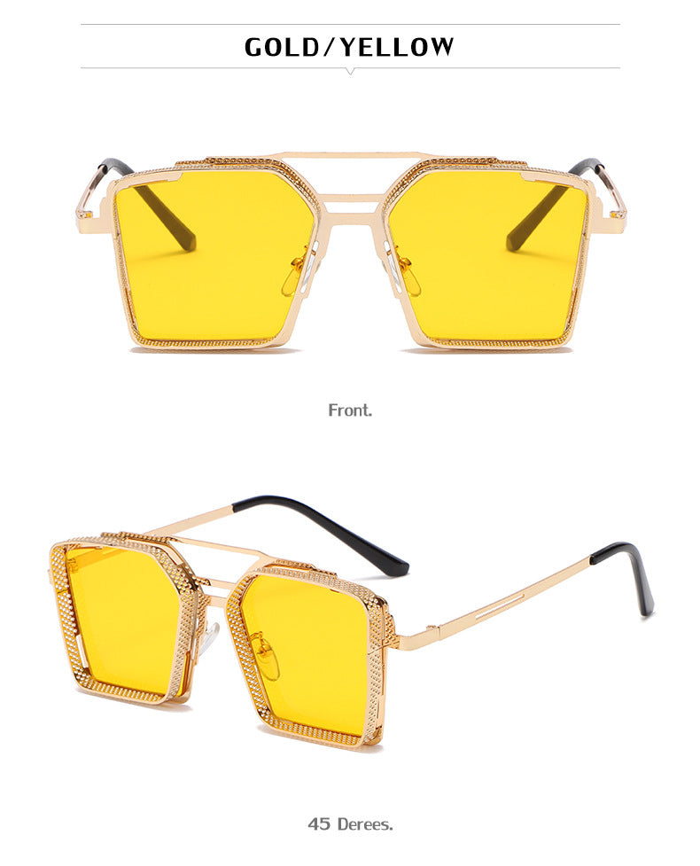 Vintage Steampunk Sunglasses for Men Metal Hollow Square Frame Sunglasses Men's Trendy Glasses sunglasses
