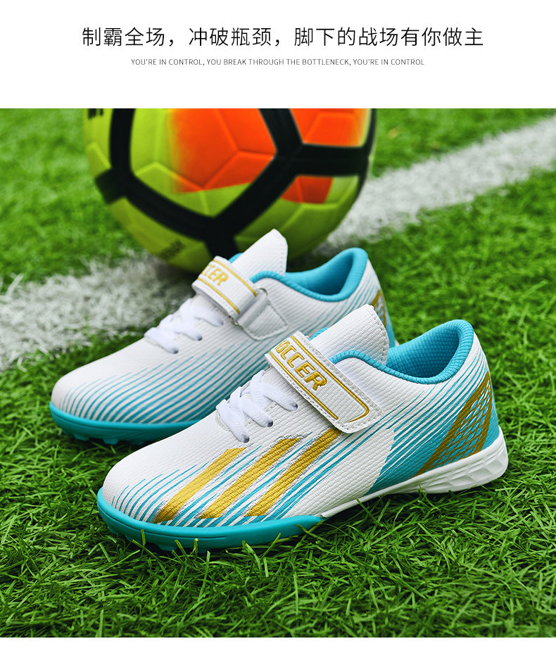 New football shoes for men and women with Velcro for children TF Broken Nail Style Youth Student Grassland Flat Training Shoes