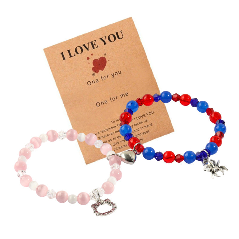 kitty Cat Pendant Bracelet Spider Moon Butterfly Couple Bracelet Friendship Gift Card Heart Magnetic Bracelet