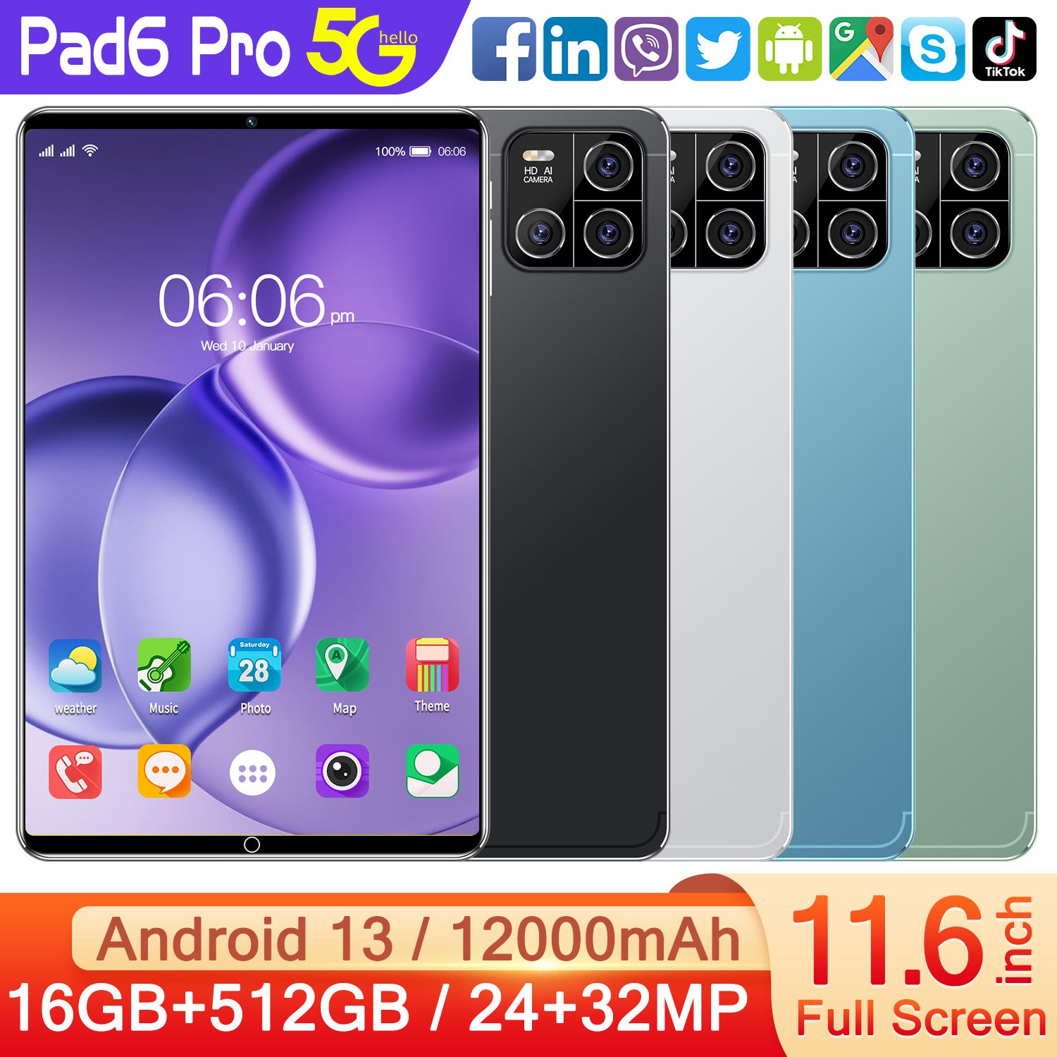Globally Exclusive Smart Tablet Pad6 16+512G Large Memory Tablet Source Factory Exclusive Supply
