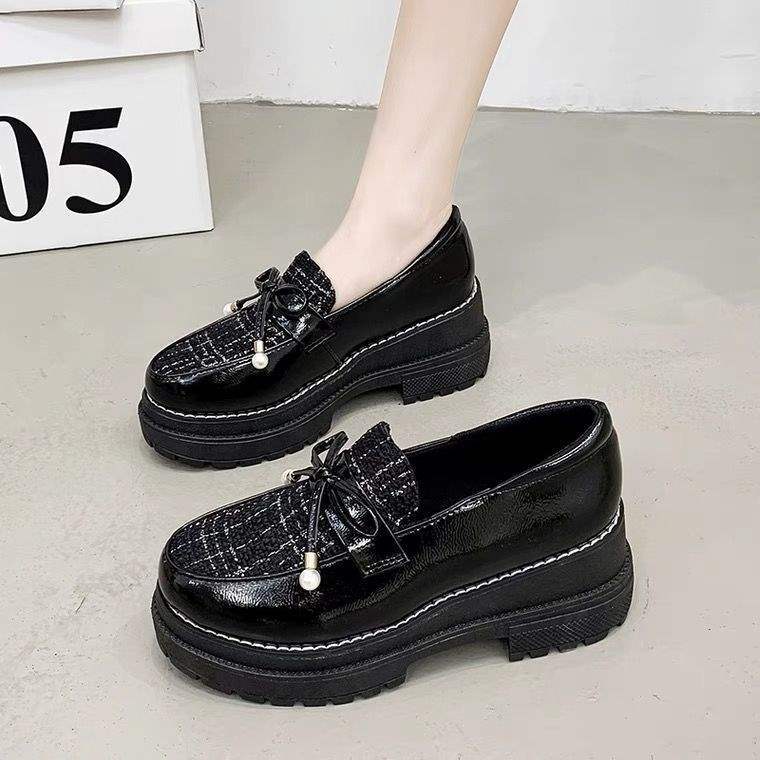 Platform Loafers2025Spring and Autumn New Style Women's Single Shoes Retro British Style Small Leather Shoes Women's Wedge Lazy Shoes