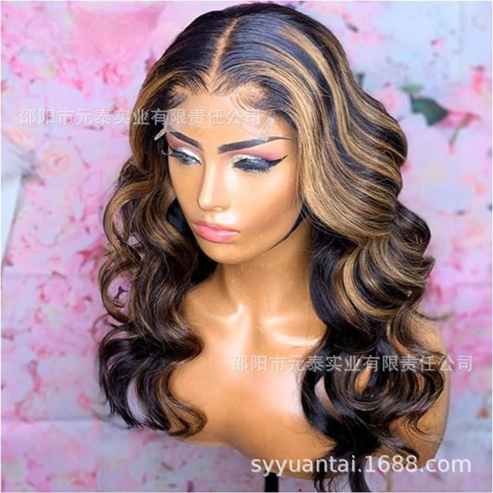 European and American Style Gradient Long Curly Wig for Women Piano Color Wig Export Headpiece13*4*1Slightly Curled Headband Style