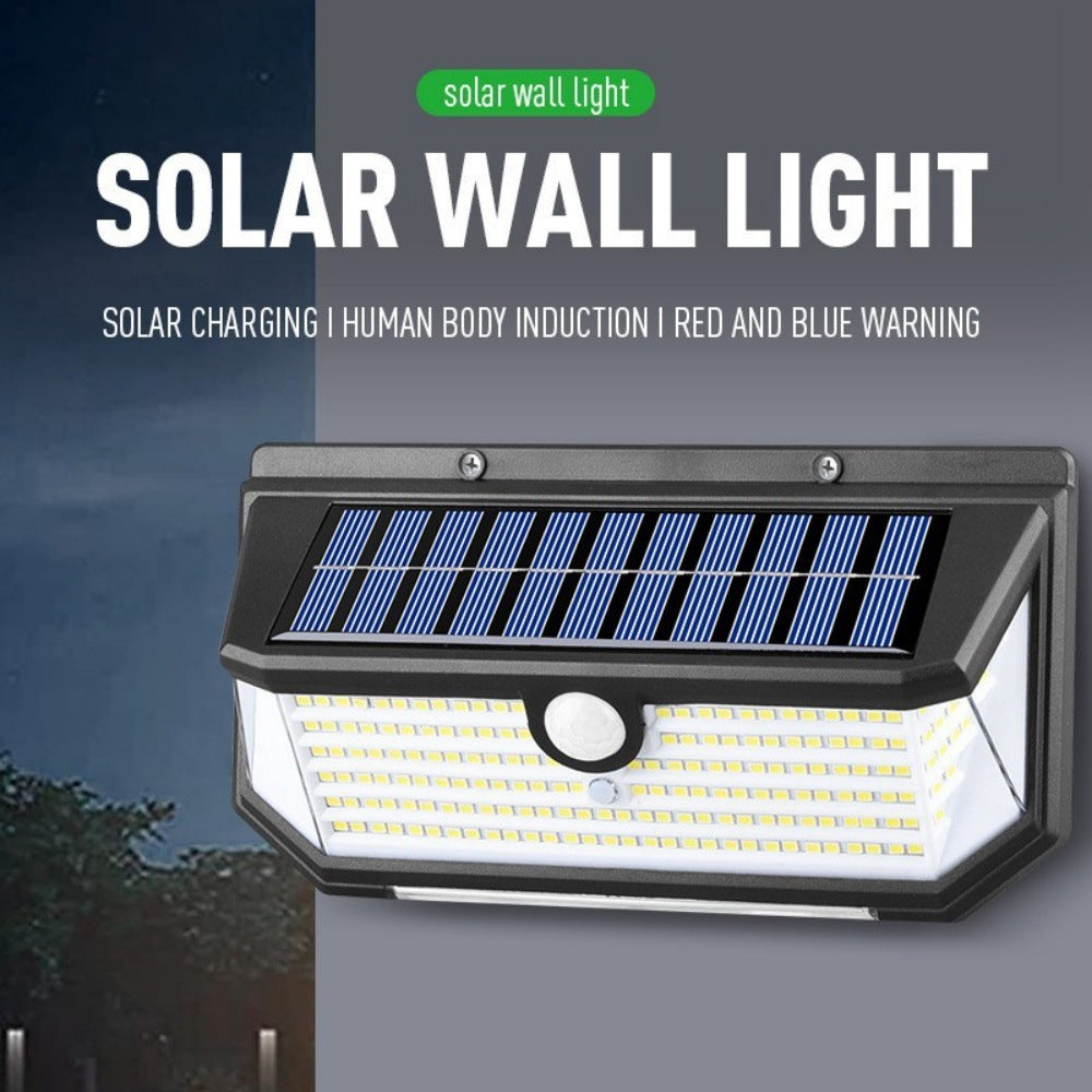 New Solar Light Human Body Sensing Wall Light Five Sides LED Lamp Waterproof light red and blue flashing solar street light