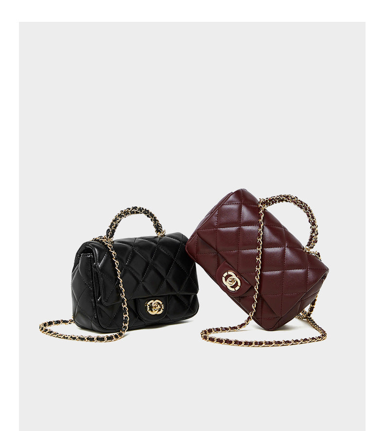 European and American Style Small Chanel-Style Quilted Chain Bag for Women, Simple Fashionable Women's Bag, Versatile Light Luxury Handbag, Shoulder Bag, Crossbody Bag, Genuine Leather