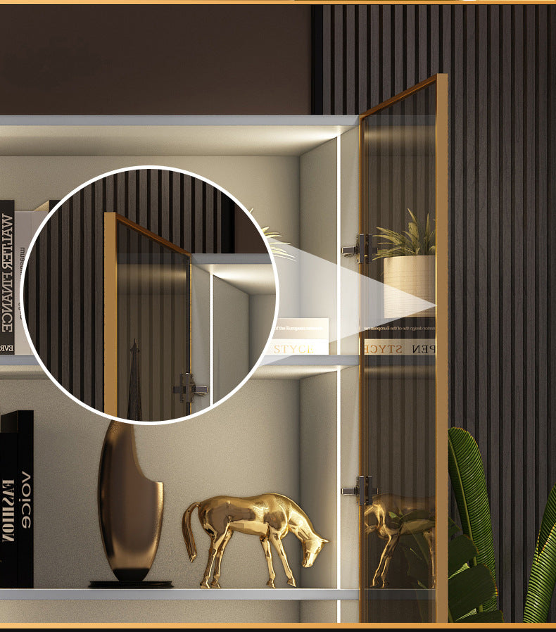 Modern Light Luxury Bookshelf Paint-Free Board Aluminum Alloy Glass Door Combination Bookshelf Wine Cabinet Simple Floor Storage Cabinet Integrated