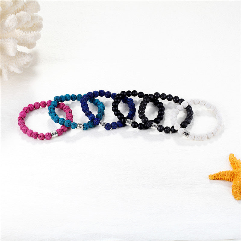 White Volcanic Stone Zodiac Bracelet Couple Holiday Gift Bracelet Scorpio Aquarius Pisces Twelve Zodiac Bracelet