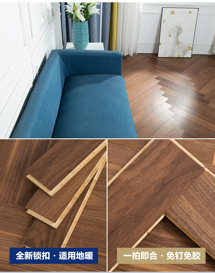 In-stock wholesale with on-site installation Herringbone Locking Floor Heating New Three-Layer Solid Wood Flooring Oak Black Walnut Flooring