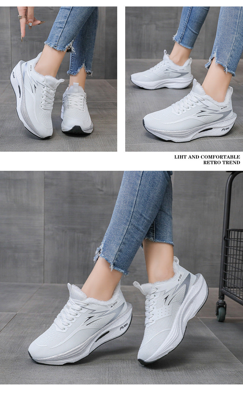 New Feiran Real Explosive Carbon Plate Lightweight Cushioning Couple Sports Shoes with Fleece Lining, Warm, Comfortable, Non-Slip, Wear-Resistant Running Shoes
