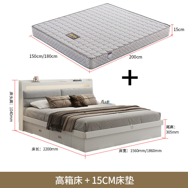 Custom Fabric Bed1.5Small Apartment Master Bedroom Soft Pack Technology Fabric Double Bed Simple Solid Wood Storage Bed Organizer